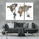 Modern Metallic World Map Canvas Wall Art – Framed