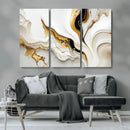 Gold Waves on Pure White Canvas – Gold Abstract Art for