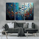 Modern Abstract Fish Shoal Wall Art Canvas Print, Colorful