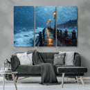 Stormy Night at Beach Pier Oil Painting Large Wall Art