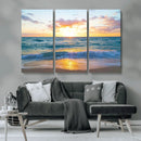 Golden Sunset Over Ocean Waves - Serene Coastal Triptych