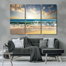 Golden Sunset Beach Triptych Canvas Wall Art for Living Room
