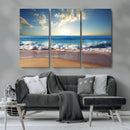 Serene Ocean Sunset Canvas Wall Art - Beach Waves at Sunset,