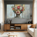 Golden Petal Wall Art Canvas Print - Silhouette Woman Wall