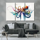 Watercolor Vibrant Octopus Wall Art Canvas Print | Abstract