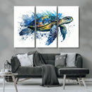 Turtle Wall Art Canvas Print, Framed Watercolor Turtle Art