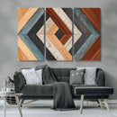 Geometric Wood Art Wall Decor Canvas Print, Rustic Wooden