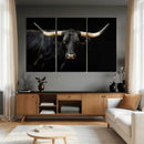 Black Bull Wall Art – Majestic Longhorn Canvas Print with