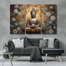 Golden Buddha Wall Art Canvas Print | Zen Meditation Floral