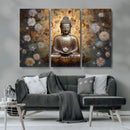 Golden Buddha Wall Art Canvas Print | Zen Meditation Floral