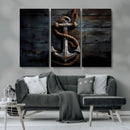 3 Panel Grunge Abstract Anchor Wall Art Canvas Print Set