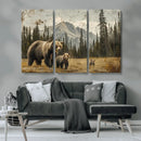 Rustic Grizzly 399 Bear Family Wall Art Canvas Print