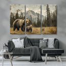 Rustic Grizzly 399 Bear Family Wall Art Canvas Print