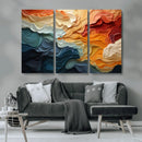 Blue Orange Abstract Wave Wall Art Canvas Print, Framed Blue