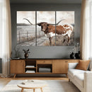 Vintage Texas Cow Wall Art Canvas Print, Rustic Longhorn