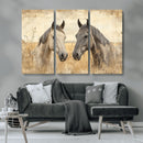 Chines Ink Style Grunge Horses Wall Art Canvas Print