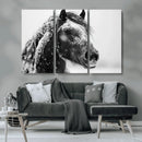 Winter Horse Canvas Print | Large 3-Panel Black White Equine by MyGreatCanvas | Canvas Wall Art Prints | Photo Prints & Wall Decor
