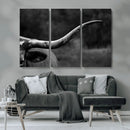 Cow Longhorn Wall Art | Black and White Print | Ready to by MyGreatCanvas | Canvas Wall Art Prints | Photo Prints & Wall Decor