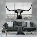 Longhorn Bull Canvas Print | Rustic Farmhouse Wall Art |