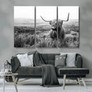 Scottish Highland Cow Wall Art | Black and White Canvas