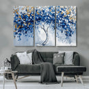 Blue and Gold Abstract Tree Wall Art Canvas Print | Modern