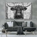 Abstract Longhorn Bull Wall Art Canvas Print - Rustic Texas