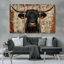 Rustic Texas Artwork Wall Art Canvas Print - Abstract Cow