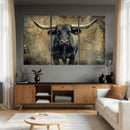 Texas Longhorn Bull Wall Art – Framed Rustic Cow Canvas