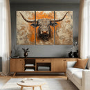 Abstract Cow Longhorn Bull Wall Art Canvas Print - Rustic