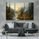 Wood Cabin Retreat Mountain at Sunset Wall Art Print -