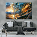 Ocean Wave at Sunset Canvas Wall Art – Vibrant Coastal Beach