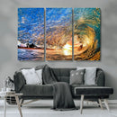 Ocean Wave at Sunset Canvas Wall Art – Vibrant Coastal Beach