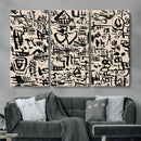 Abstract Love and Chaos Canvas Print, Black Symbols on Beige