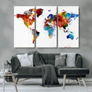Colorful World Map Canvas Wall Art Print, Contemporary