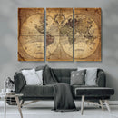 Vintage World Map Wall Art Canvas – Antique Style Push Pin