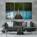 Suspension Bridge Over River Canvas Art | 3-Panel Nature by MyGreatCanvas | Canvas Wall Art Prints | Photo Prints & Wall Decor