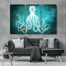 Green Octopus Abstract Wall Art Canvas Print
