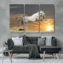 Large Wall Art Canvas Print – White Jumping Horse Sunset