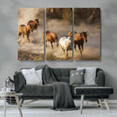 Large Wall Art 5 Horses Running on Sand Canvas Print