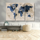 Vintage Blue World Map Canvas Wall Art – Antique Style