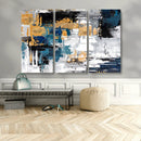 Blue and Gold Abstract Canvas Wall Art – Triptych Modern
