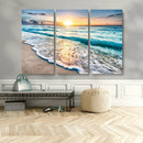 Sunset Beach Waves Canvas Wall Art – 5-Panel Ocean Sunset