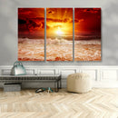 Red Sunset Ocean Beach Canvas Wall Art Beach Canvas, Coastal