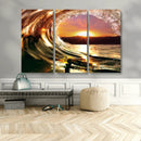 Golden Wave Sunset Triptych Canvas Art, Giclee Canvas Print