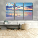 Tranquil Pastel Sunset Beach Triptych Canvas Art, Soothing