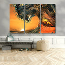 Surf Wave Sunset Canvas Wall Art Print, 3-Panel Ocean