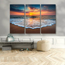 Sunset Beach Canvas Wall Art – Colorful Ocean Waves Triptych