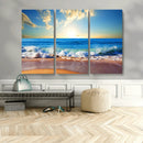 Tropical Beach Sunset Canvas Art, Ocean Waves and Sandy