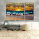 Ocean Sunrise Over Golden Beach Waves, Giclee Canvas Wall