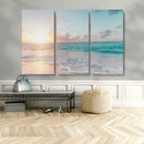 Tranquil Ocean Beach Sunset Canvas Wall Art | 3-Panel by MyGreatCanvas | Canvas Wall Art Prints | Photo Prints & Wall Decor